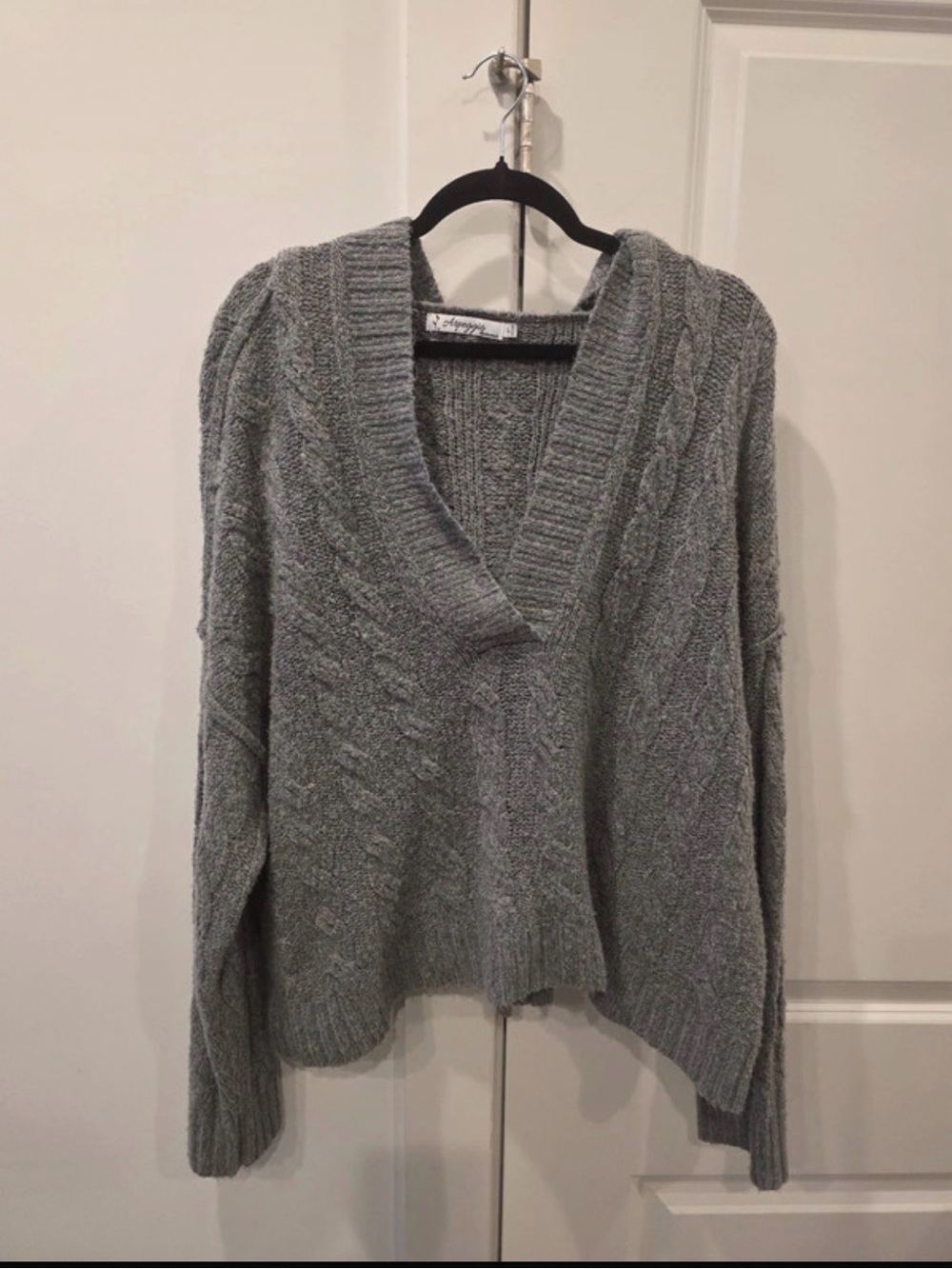 Lightweight Grey Cable V-Neck Sweater